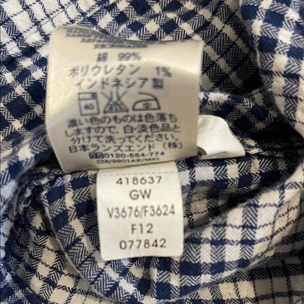 Lands' End Canvas Navy and White Plaid Button-Down Shirt
